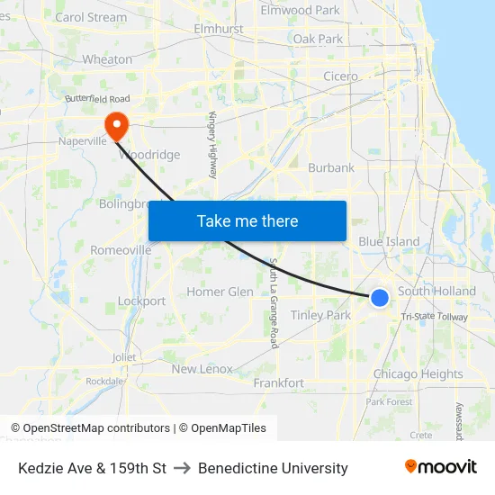 Kedzie Ave & 159th St to Benedictine University map