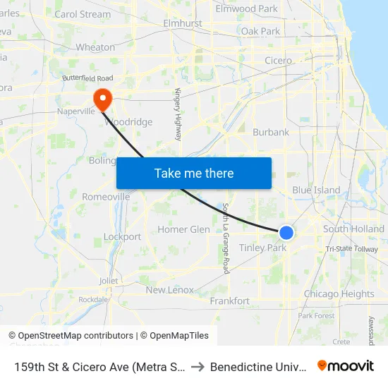 159th St & Cicero Ave (Metra Station) to Benedictine University map