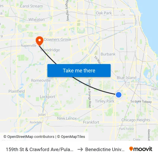 159th St & Crawford Ave/Pulaski Ave to Benedictine University map
