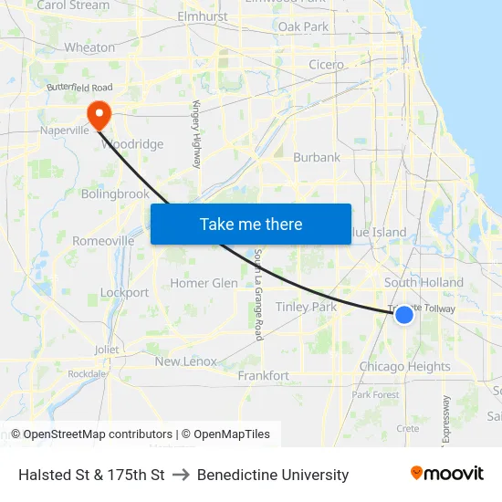 Halsted St & 175th St to Benedictine University map
