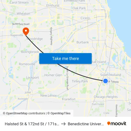 Halsted St & 172nd St / 171st St to Benedictine University map