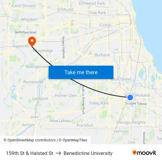 159th St & Halsted St to Benedictine University map