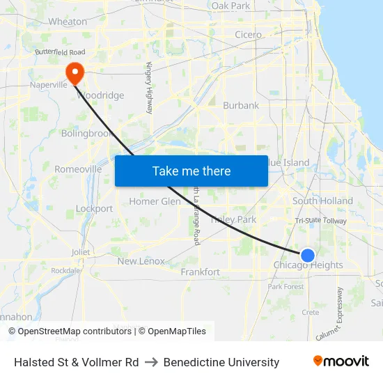 Halsted St & Vollmer Rd to Benedictine University map