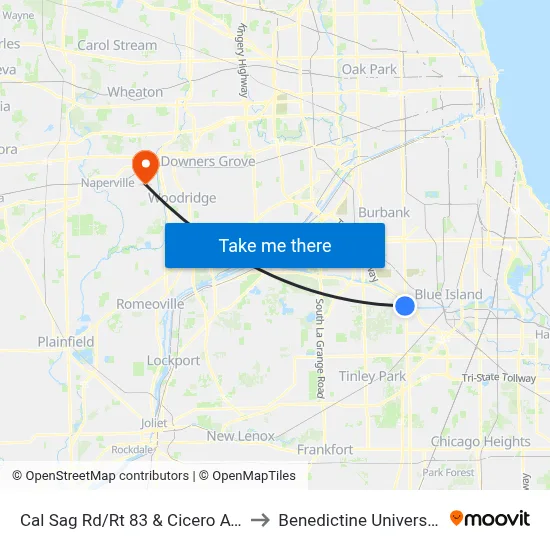 Cal Sag Rd/Rt 83 & Cicero Ave to Benedictine University map