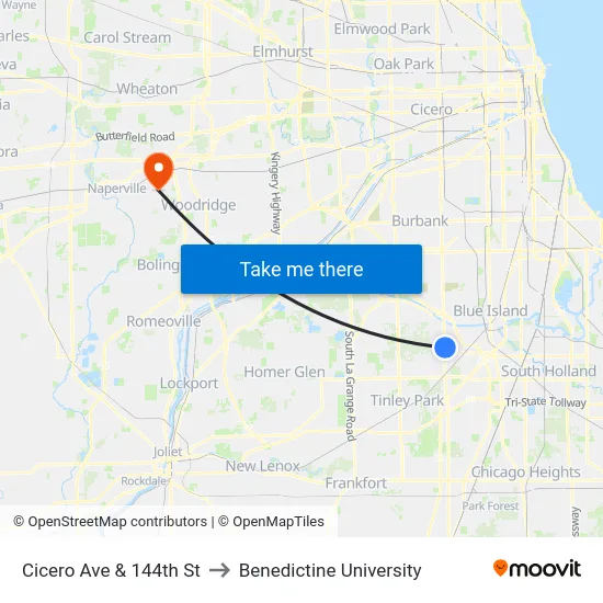 Cicero Ave & 144th St to Benedictine University map