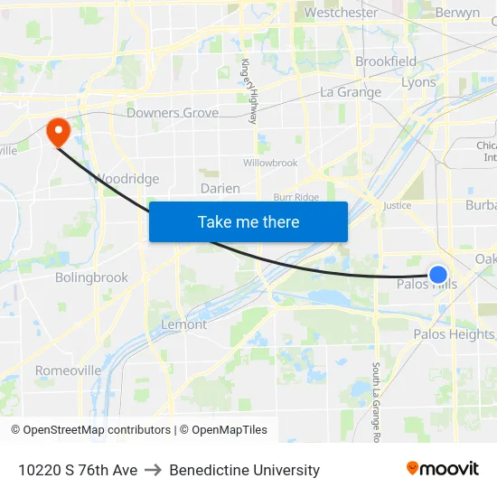 10220 S 76th Ave to Benedictine University map