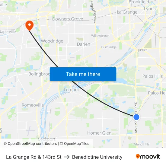 La Grange Rd & 143rd St to Benedictine University map