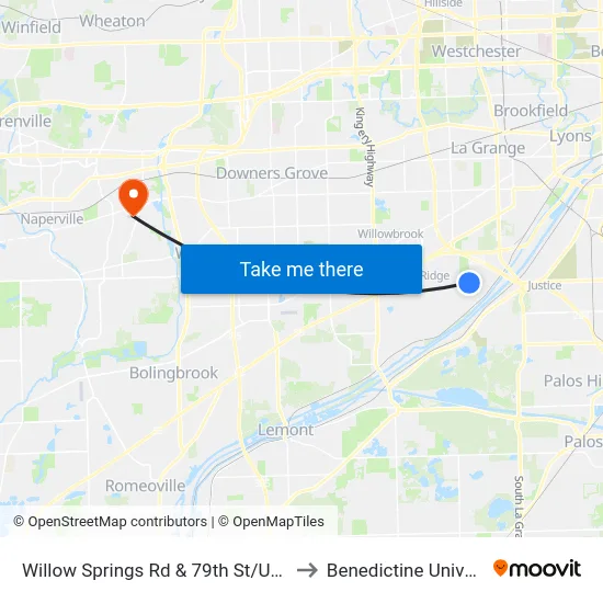 Willow Springs Rd & 79th St/Ups Way to Benedictine University map