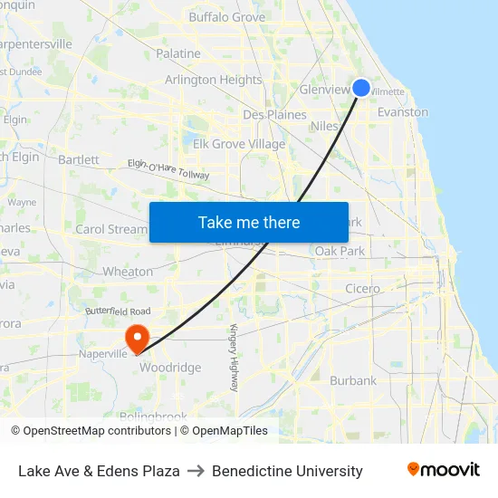 Lake Ave & Edens Plaza to Benedictine University map