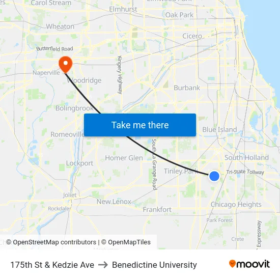 175th St & Kedzie Ave to Benedictine University map