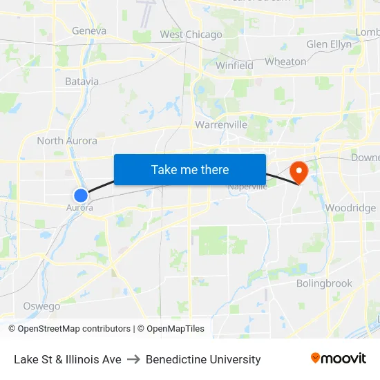 Lake St & Illinois Ave to Benedictine University map