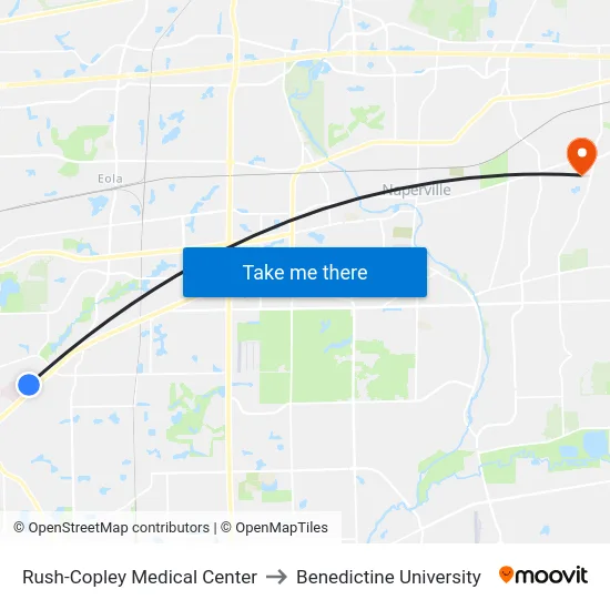 Rush-Copley Medical Center to Benedictine University map