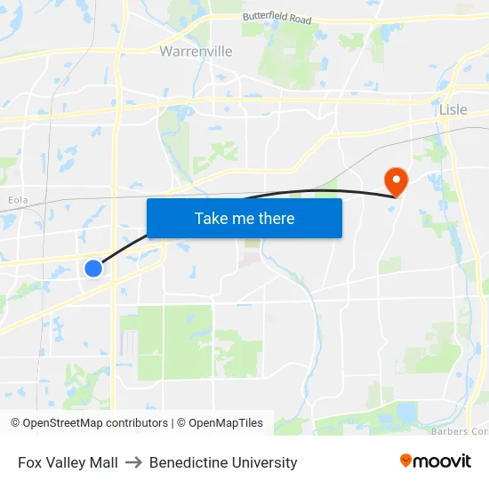 Fox Valley Mall to Benedictine University map