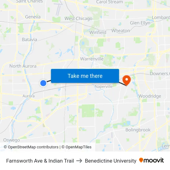 Farnsworth Ave & Indian Trail to Benedictine University map