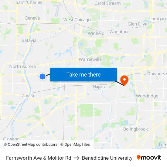 Farnsworth Ave & Molitor Rd to Benedictine University map