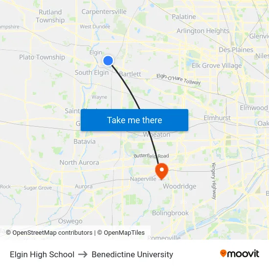 Elgin High School to Benedictine University map