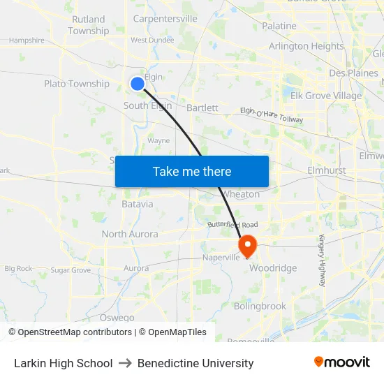 Larkin High School to Benedictine University map