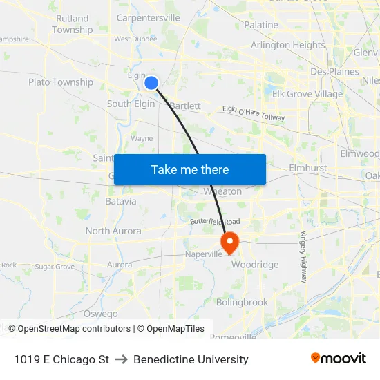 1019 E Chicago St to Benedictine University map