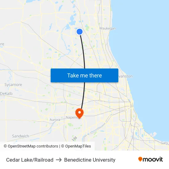 Cedar Lake/Railroad to Benedictine University map