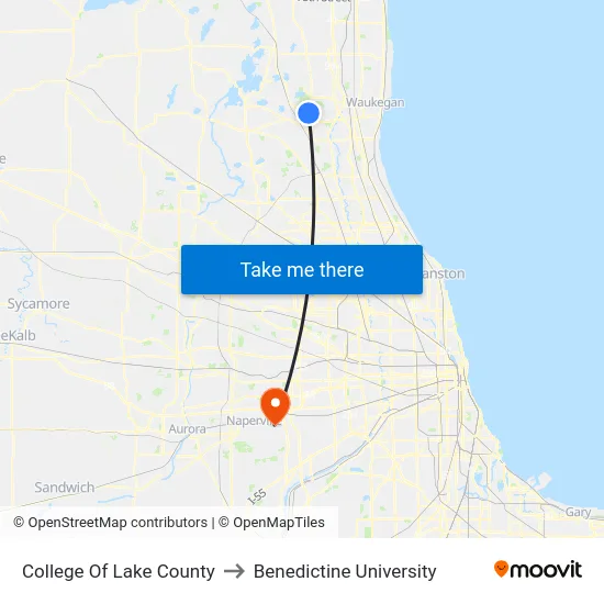 College Of Lake County to Benedictine University map