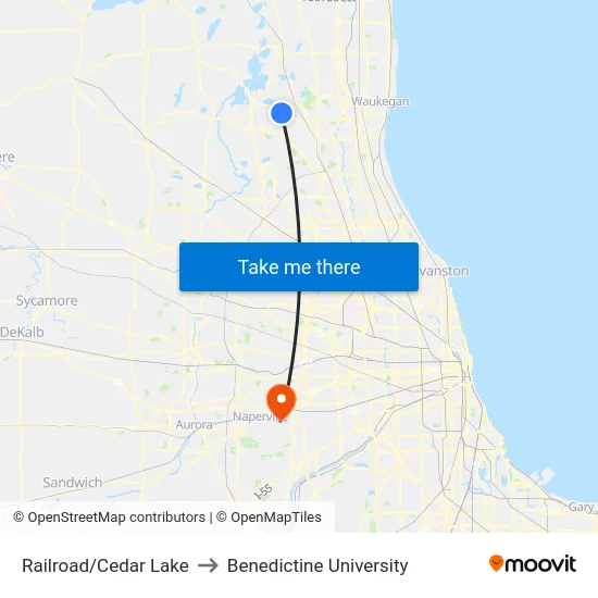 Railroad/Cedar Lake to Benedictine University map