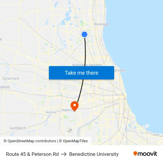 Route 45 & Peterson Rd to Benedictine University map