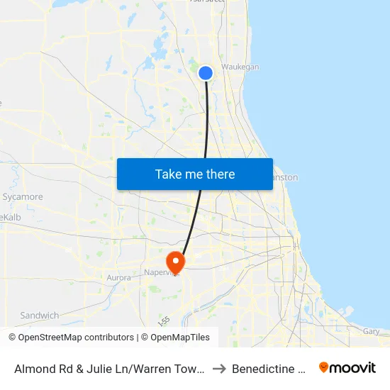 Almond Rd & Julie Ln/Warren Township High School to Benedictine University map
