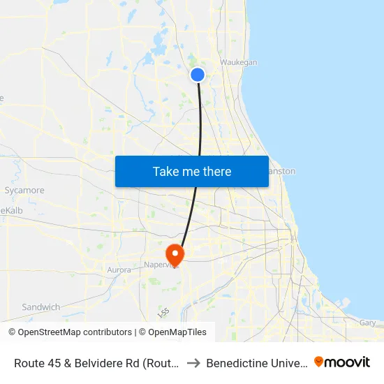 Route 45 & Belvidere Rd (Route 120) to Benedictine University map