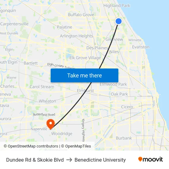 Dundee Rd & Skokie Blvd to Benedictine University map
