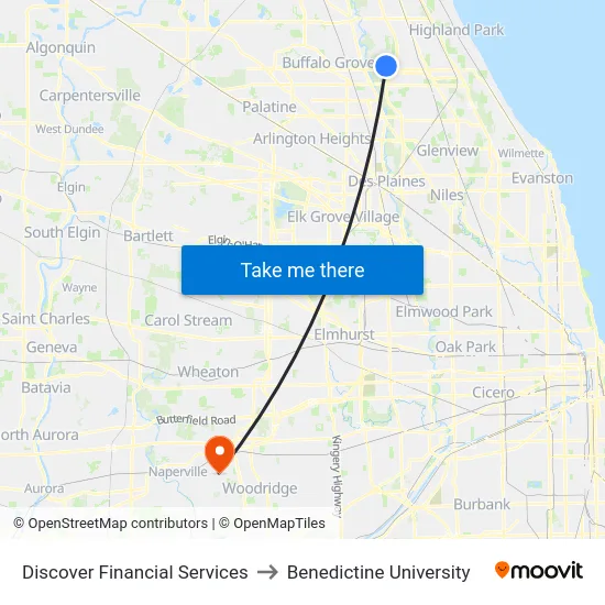 Discover Financial Services to Benedictine University map