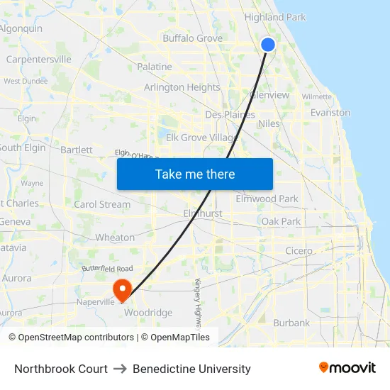 Northbrook Court to Benedictine University map