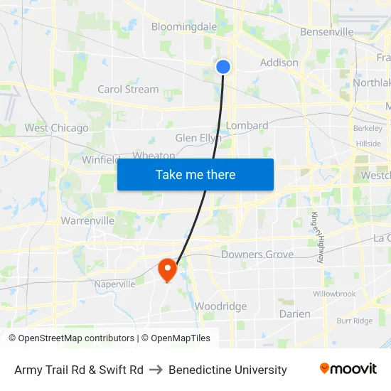 Army Trail Rd & Swift Rd to Benedictine University map