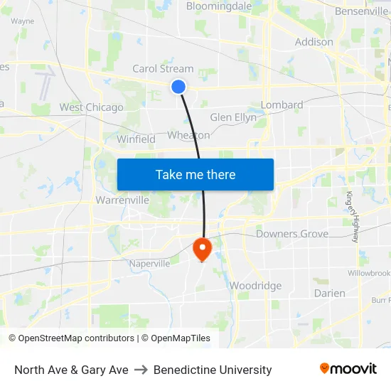 North Ave & Gary Ave to Benedictine University map