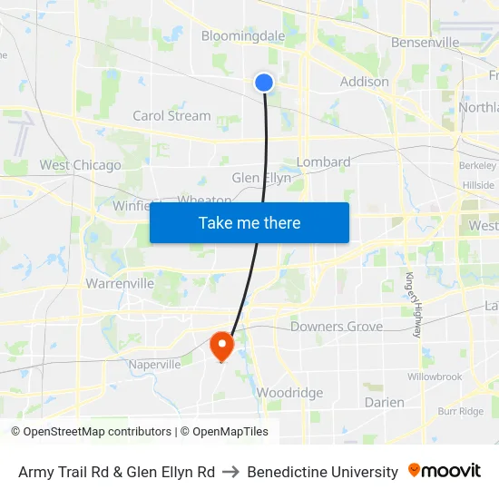 Army Trail Rd & Glen Ellyn Rd to Benedictine University map