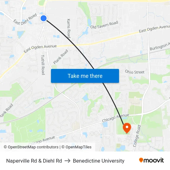 Naperville Rd & Diehl Rd to Benedictine University map