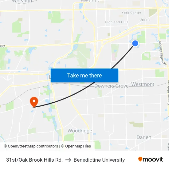 31st/Oak Brook Hills Rd. to Benedictine University map