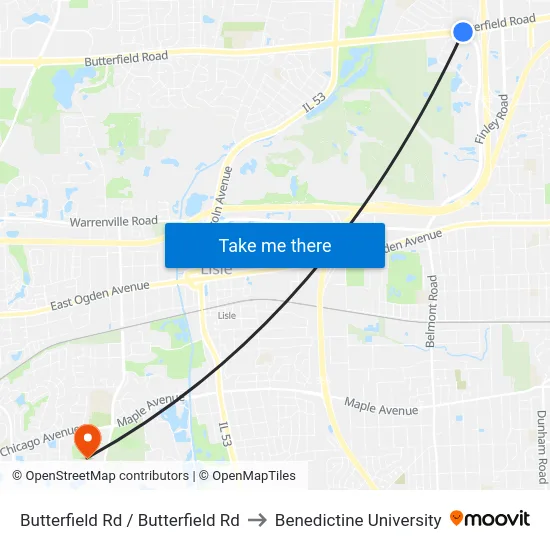 Butterfield Rd / Butterfield Rd to Benedictine University map