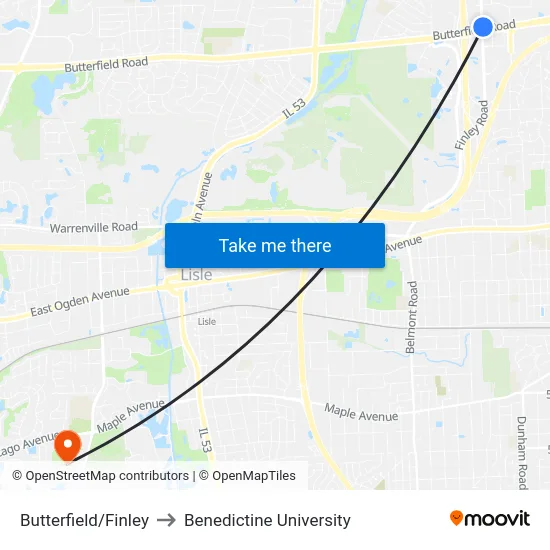 Butterfield/Finley to Benedictine University map