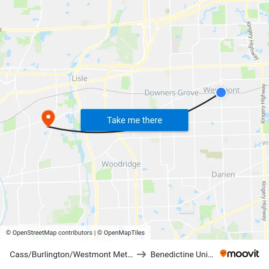 Cass/Burlington/Westmont Metra Station to Benedictine University map