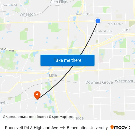 Roosevelt Rd & Highland Ave to Benedictine University map