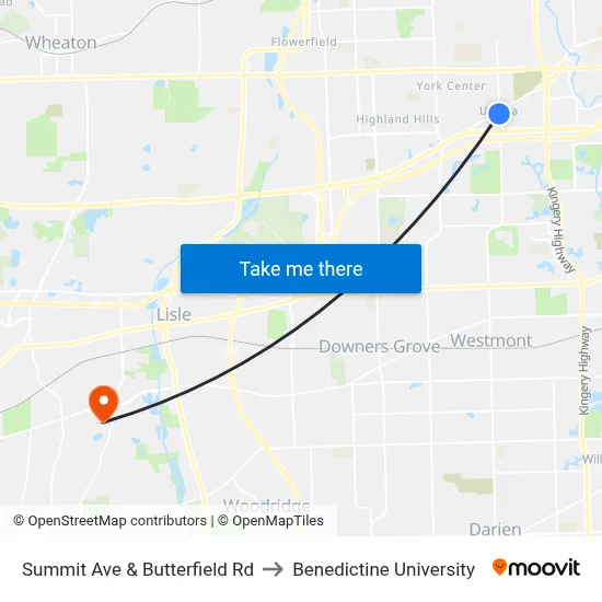 Summit Ave & Butterfield Rd to Benedictine University map