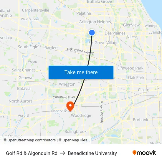 Golf Rd & Algonquin Rd to Benedictine University map