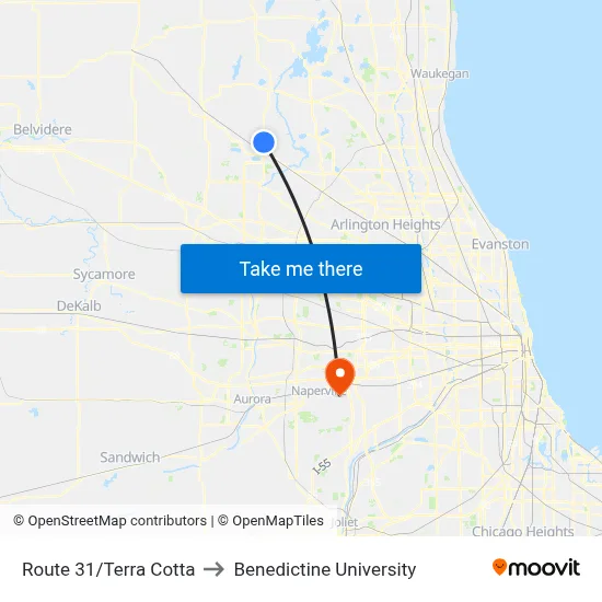 Route 31/Terra Cotta to Benedictine University map