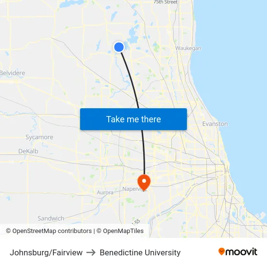 Johnsburg/Fairview to Benedictine University map