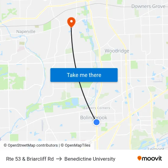 Rte 53 & Briarcliff Rd to Benedictine University map