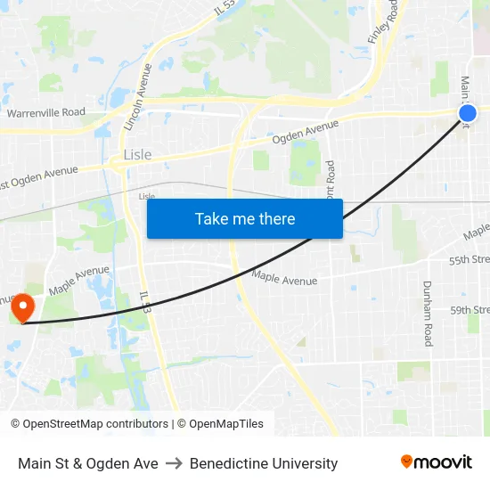Main St & Ogden Ave to Benedictine University map