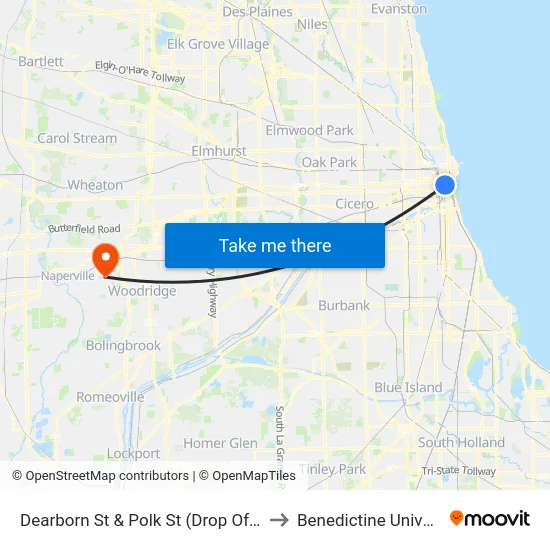 Dearborn St & Polk St (Drop Off Only) to Benedictine University map
