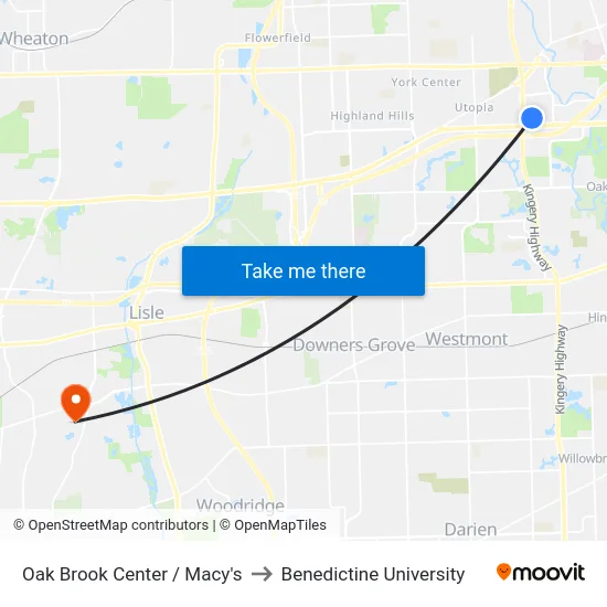 Oak Brook Center / Macy's to Benedictine University map