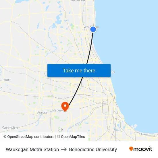 Waukegan Metra Station to Benedictine University map