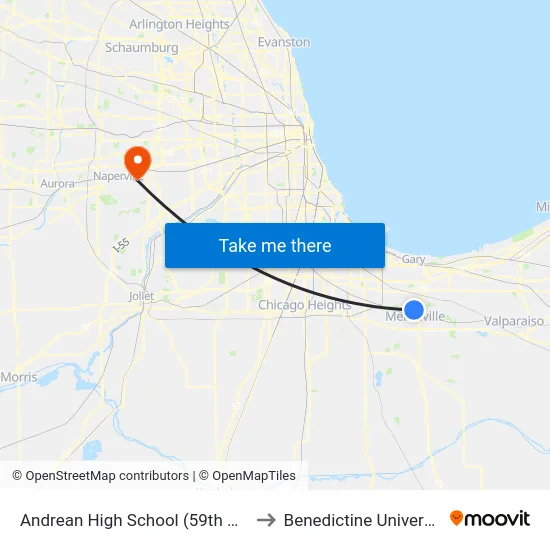 Andrean High School (59th Ave) to Benedictine University map
